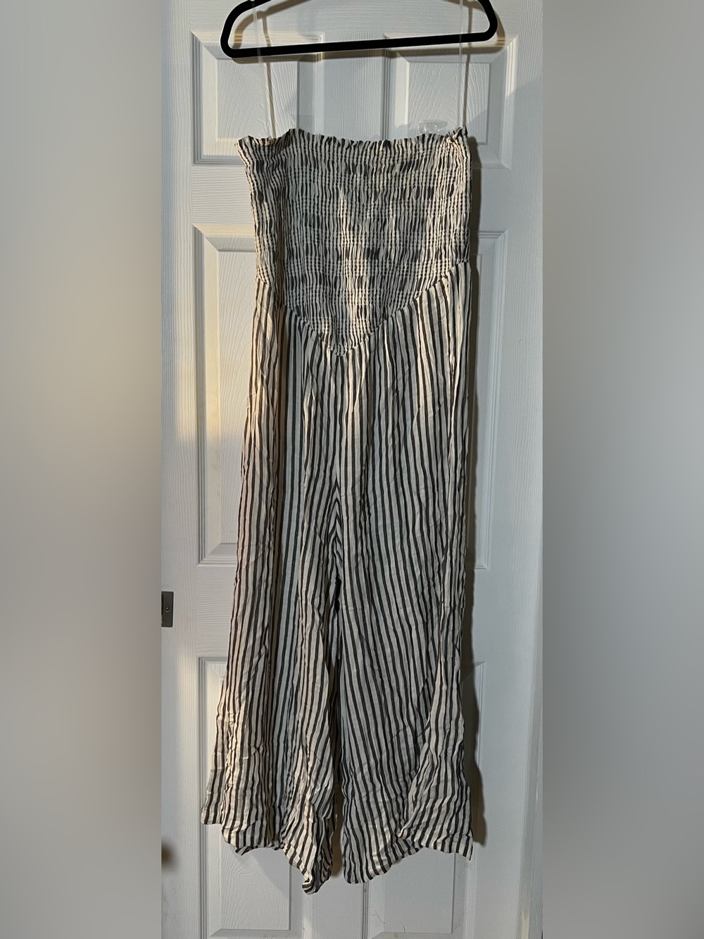 Striped American Eagle Wide-Leg Jumpsuit - Black & White